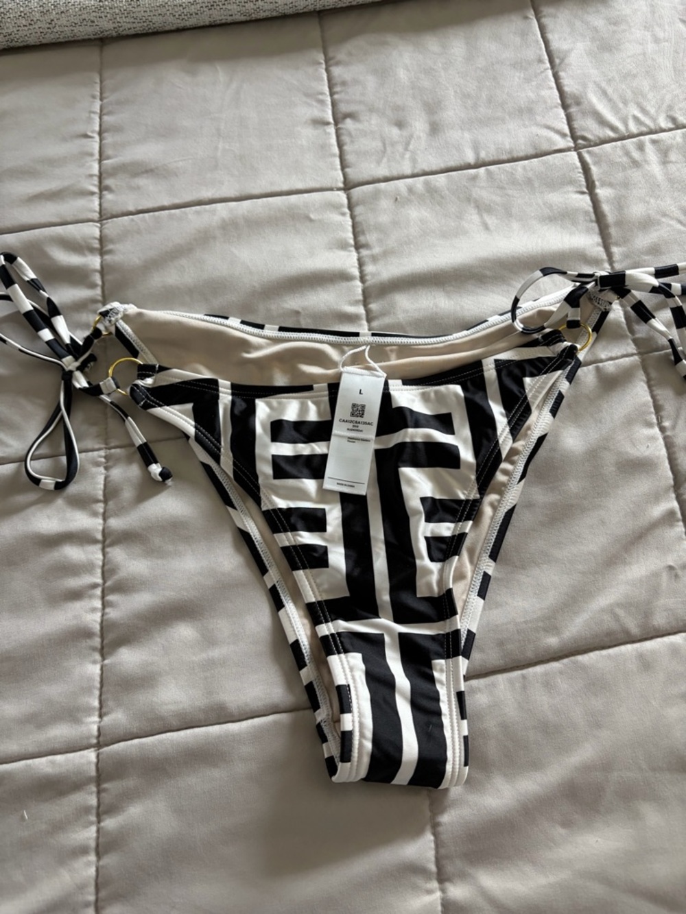 Cupshe Black & White Geometric Tie-Side Bikini Bottom